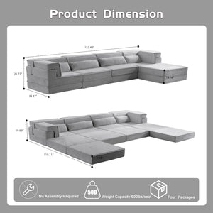 English Elm Compression Mahjong Sofa - Versatile Convertible Floor Seating With Ottoman, Pet-Friendly Fleece Fabric W3723S00036