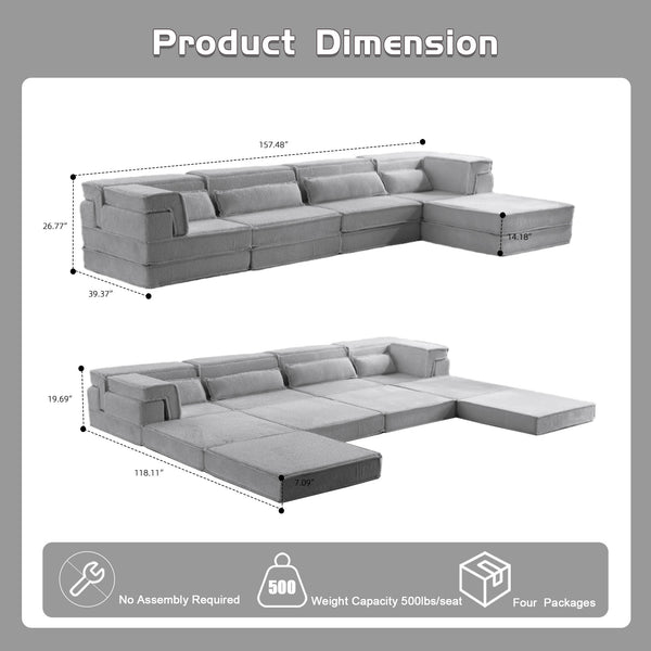 English Elm Compression Mahjong Sofa - Versatile Convertible Floor Seating With Ottoman, Pet-Friendly Fleece Fabric W3723S00036