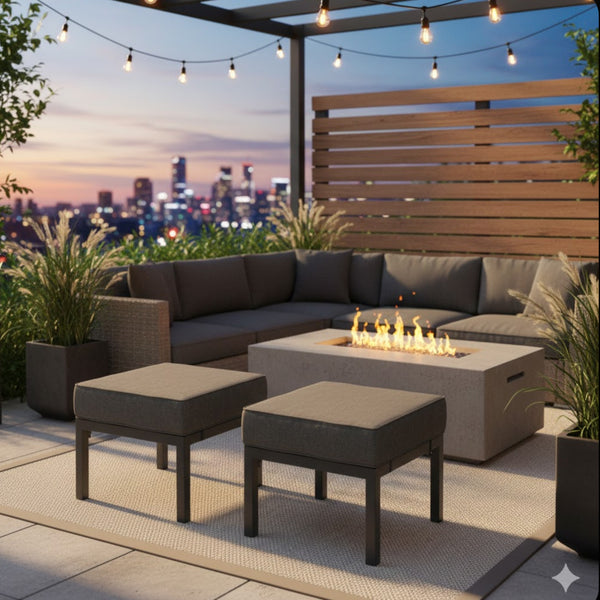 English Elm Set of 2 Powder-coated Aluminum Outdoor Ottomans with Uv-resistant Cushions Dark Gray B082P454986