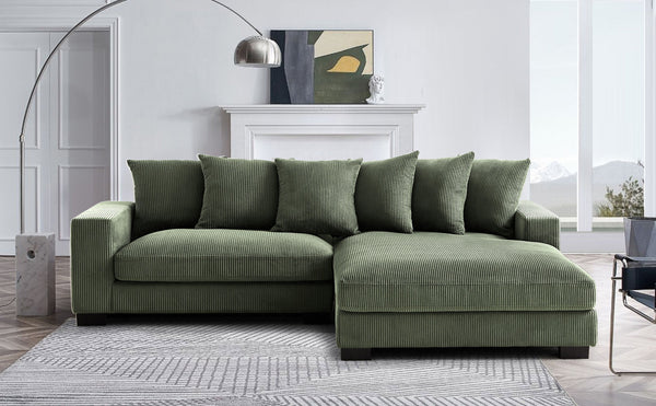 English Elm Luxe Oversized L-Shaped Sectional Sofa With Chaise, Dark Green Corduroy Upholstery, Modern Design B2735S00002