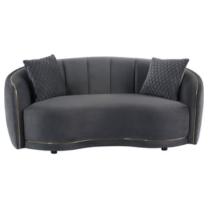 English Elm Lorraine Art Deco Loveseat with Diamond Tufting Gold Trim and Curved Upholstered Frame B062P440451