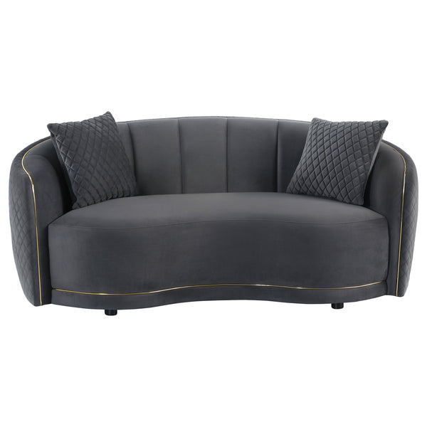 English Elm Lorraine Art Deco Loveseat with Diamond Tufting Gold Trim and Curved Upholstered Frame B062P440451