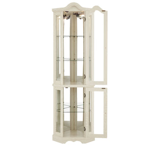 English Elm Lighted Corner Curio Cabinet With Adjustable Shelves & Integrated Lighting - Elegant White Oak Display W1758P300125