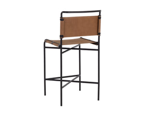 Sunpan Corrigan Mid-Century Modern Barstool in Cognac Leather with Matte Black Steel Base – Unique Design Counter Height