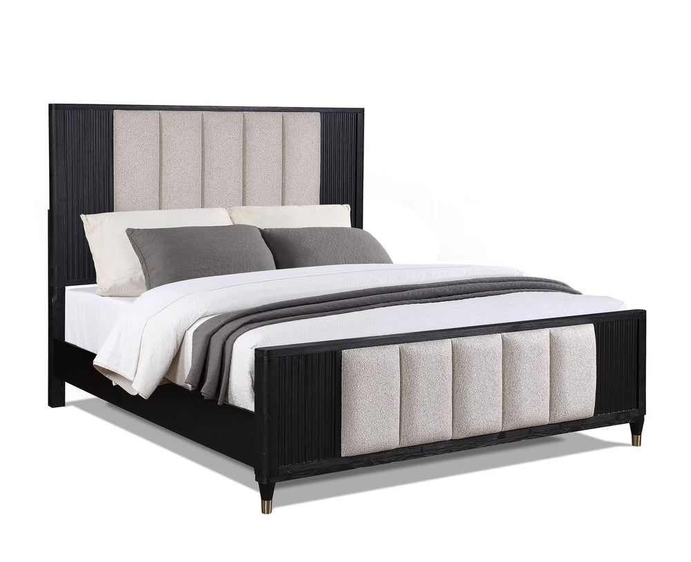 English Elm 1pc Upholstered Panel Queen Bed with Plush Padded Headboard, Sleek Finish, Metal Legs, Modern Flair Beige+White,Black 66 L x 42 W x 7.5 H B011S01386