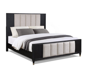 English Elm 1pc Upholstered Panel Queen Bed with Plush Padded Headboard, Sleek Finish, Metal Legs, Modern Flair Beige+White,Black 66 L x 42 W x 7.5 H B011S01386