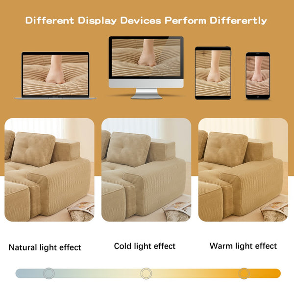 English Elm Modern Corduroy Sectional Sofa Deep Seat V Shape Tufted Couch with Movable Ottoman Camel W714S01588