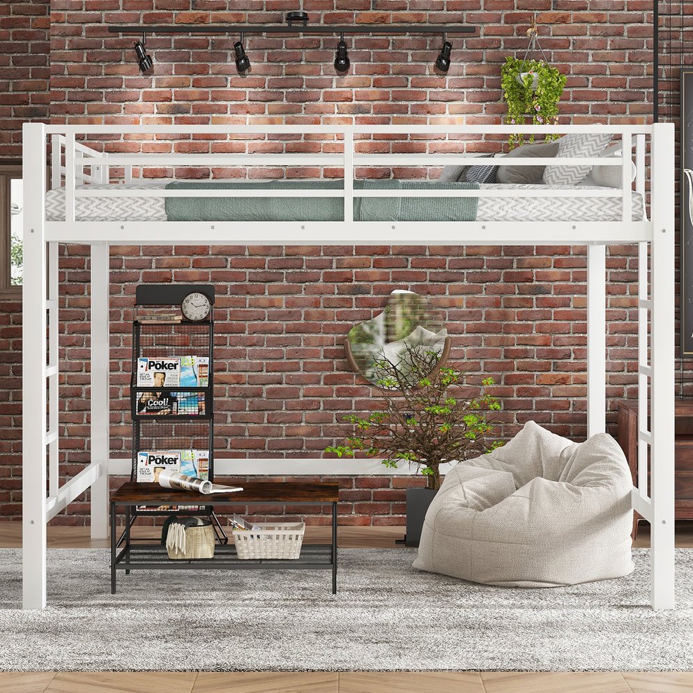 English Elm Twin Xl Solid Pine Loft Bed with Built-in Led Lighting and Storage Shelves W1580S00570
