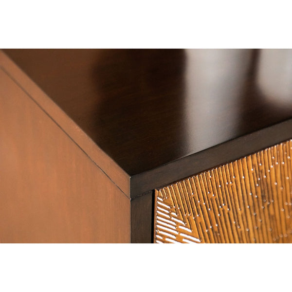English Elm Capri Brown & Antique Gold Two-Tone 4-Door Accent Cabinet — Elegant Storage, Spacious Concealed Design B062P328616