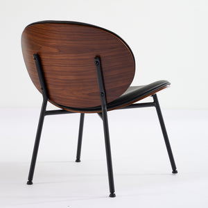 English Elm Mid-Century Shell Chair with Wood Grain Veneer, Curved Wide Seat, Metal-Wood Frame Holds 330+ lbs Black W1143P214250