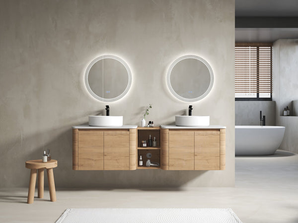 English Elm 72'' Wall-Mounted Bathroom Vanity With Ceramic Sink, Soft-Close Doors & Ample Storage Shelves W999S00416