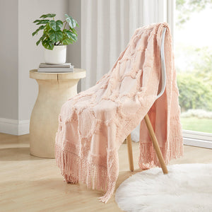 Madison Park Brianne Glam/Luxury 100% Cotton Tufted Chenille Lightweight Throw With Fringe Tassel 50" x 60" MP50N-7095 Blush