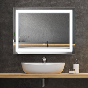 English Elm HOMCOM LED Illuminated Bathroom Mirror 32"x24" Tempered Glass IP44 Waterproof Dimmable Touch Memory Clear W2225P217000