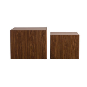 English Elm Set of 2 Cube Nesting Tables Mdf Wood Grain Finish Compact Modern Living Room Accent W3158P395509