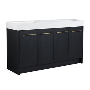 English Elm 60 Inch Freestanding Bathroom Vanity With Resin Double Sink & Soft-Close Doors For Modern Spaces W999S00181