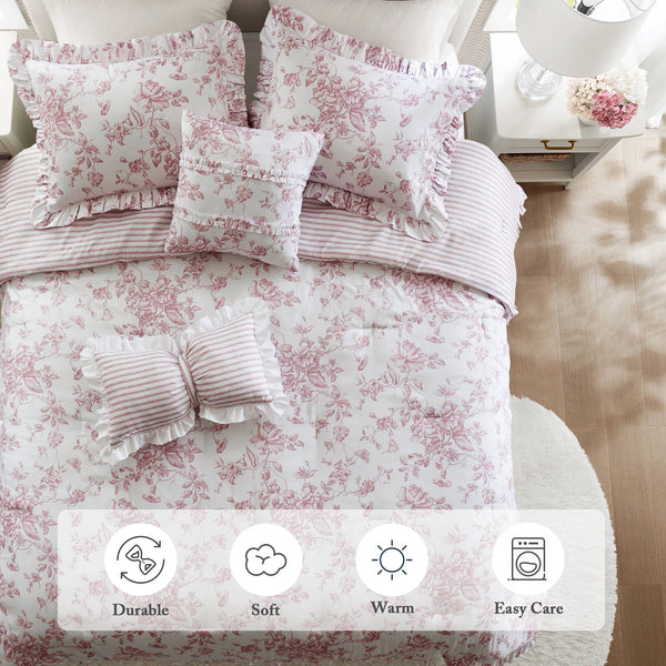 English Elm 5 Piece Full/Queen Comforter Set with Decorative Pillows - Soft Microfiber, Hypoallergenic, Cozy Layering Pink 16.54 L x 12.6 W x 7.09 H B035P381289