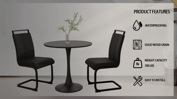 English Elm 31.5" Black Tulip Dining Table Set With 2 Modern Pu Chairs – Stylish Space-Saving Solution For 4 W2189S00638