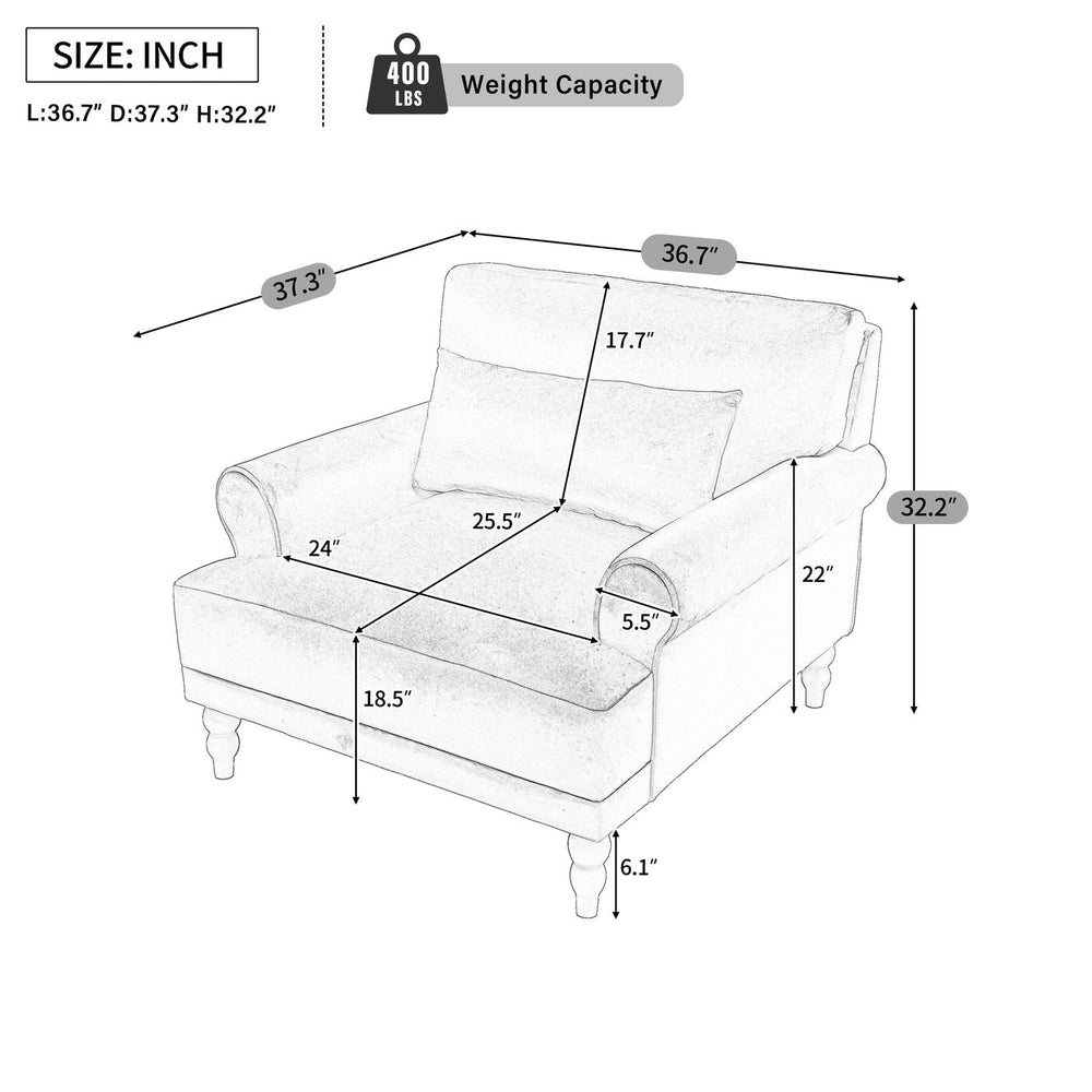 English Elm Mirod Oversized Barrel Accent Chair Polyester Upholstered with Roman Column Legs N760S0000052B