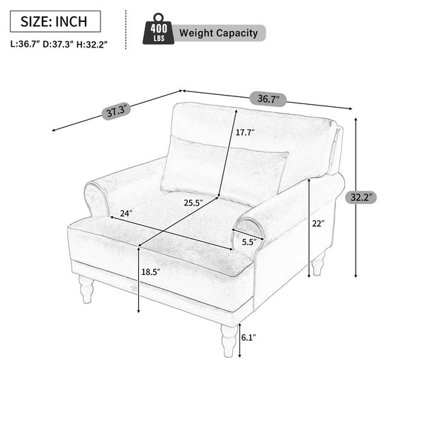English Elm Mirod Oversized Barrel Accent Chair Polyester Upholstered with Roman Column Legs N760S0000052B
