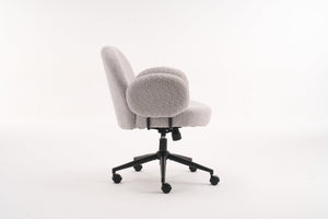 English Elm Boucle Bouclé Fabric Office Chair with Ergonomic Curved Back & Armrests, 360° Swivel, Stable Base Gray T3903P373043