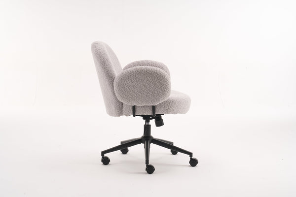 English Elm Boucle Bouclé Fabric Office Chair with Ergonomic Curved Back & Armrests, 360° Swivel, Stable Base Gray T3903P373043
