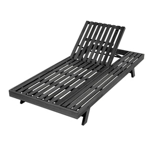 English Elm 2/3 Solid Acacia Wood Outdoor Lounge Chair Foldable Slatted Reclining Patio Chaise Black N770P253442B