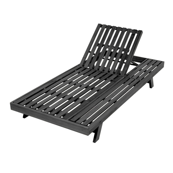 English Elm 2/3 Solid Acacia Wood Outdoor Lounge Chair Foldable Slatted Reclining Patio Chaise Black N770P253442B