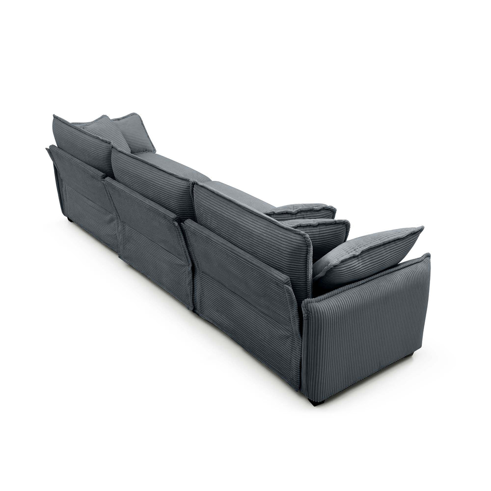 English Elm 3 Piece Comfortable Oversized Sectional Sofa Set – Plush Grey Corduroy With Memory Foam Cushions W714S00747