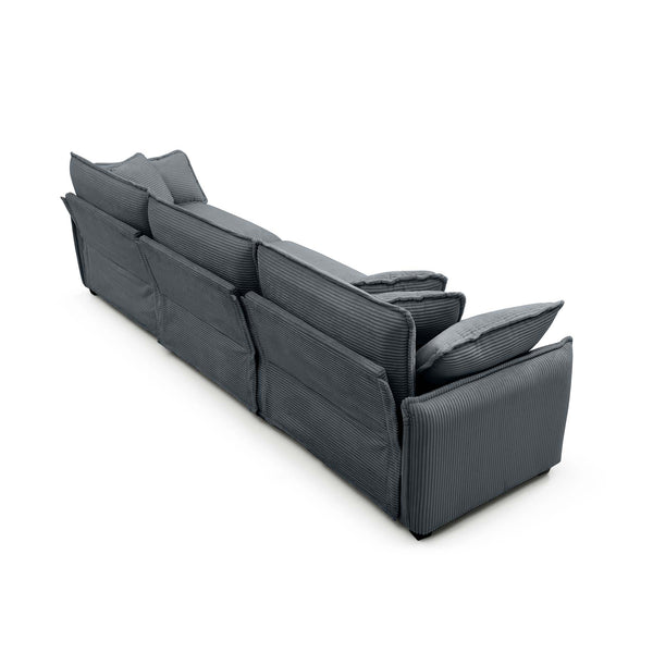 English Elm 3 Piece Comfortable Oversized Sectional Sofa Set – Plush Grey Corduroy With Memory Foam Cushions W714S00747