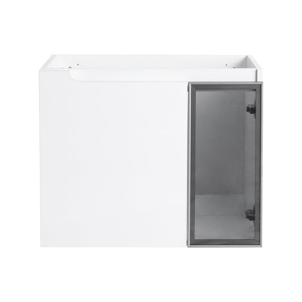 English Elm 24" Floating Bathroom Vanity Glossy White Plywood Cabinet with Grey Glass Doors W999P387157