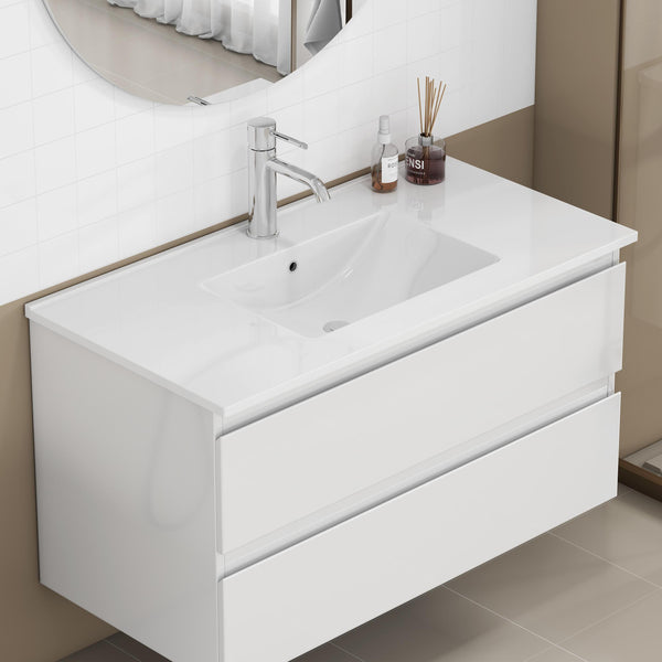 English Elm 36-inch Ceramic Drop-in Bathroom Sink for Vanities with Glazed Minimalist Profile W3151P360953