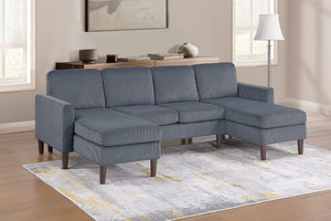 English Elm 3pc Sectional Sofa Set with Dual Chaises Corduroy Upholstery Modern Square Arms Tapered Legs Cozy Comfort Dark Gray 47 L x 18 W x 58 H B011P340109