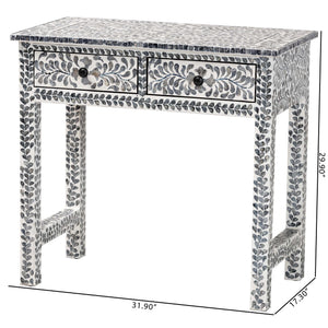 English Elm Coastal Capiz Shell Mosaic Console Table Iridescent Floral Inlay with Two Drawers B2750P467801