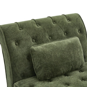 English Elm Chaise Lounge Velvet Upholstered Accent Chair with Birch Legs for Living Room Decor Forest Green N776P412298G