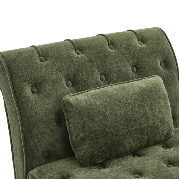 English Elm Chaise Lounge Velvet Upholstered Accent Chair with Birch Legs for Living Room Decor Forest Green N776P412298G