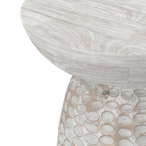 English Elm Boyd Hand-carved Solid Mango Wood Accent Table with White Finish for Modern Living White Washed B136P414661