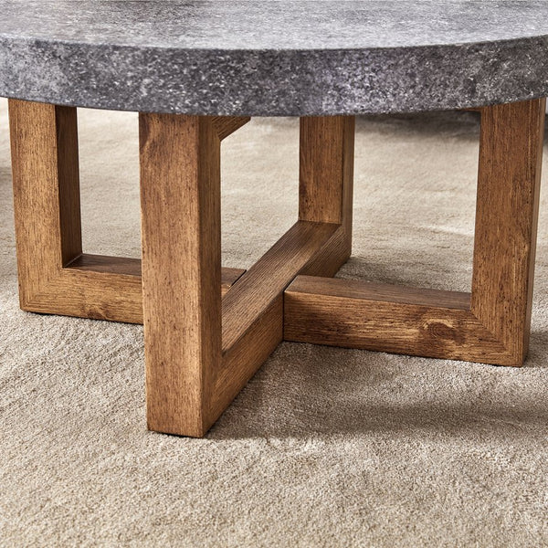 English Elm Modern Gray Texture MDF Round Coffee Table 31.4" – Retro Cross-Leg Design, Thick Top, Sturdy, Sleek Decor W1151P209822