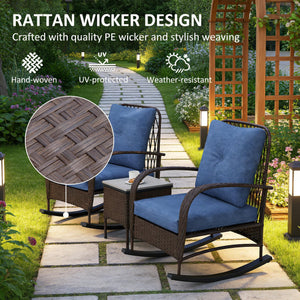 English Elm Balcony Wicker Rocking Chair Set Pe Rattan Bistro Seating with Tufted Cushions T3971P446005