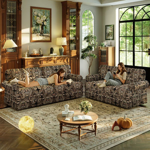 English Elm Luxuriously Deep Chenille Sofa with Pleated Skirt and Rolled Arms for Living Rooms Black Floral W1885S00296