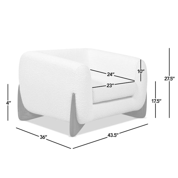 English Elm Jennifer Taylor Home - Alpine 44" Sherpa Arm Chair in Ebony Bouclé with 24" Deep Seat, Removable Cushion, Oak Legs White B2719P238343