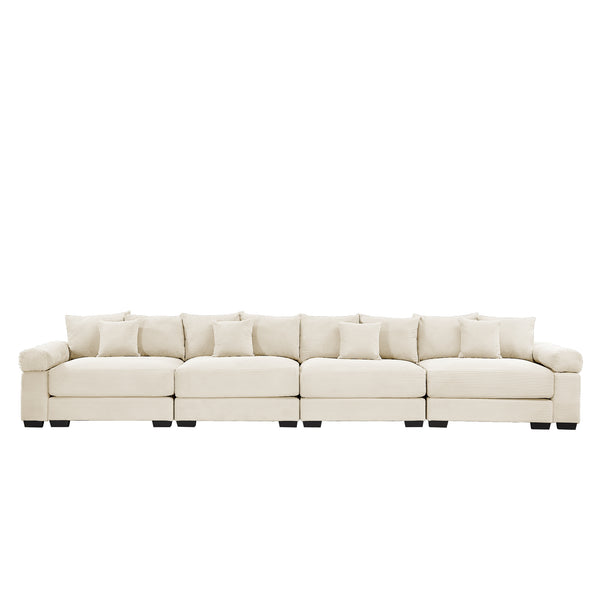 English Elm 170" Oversized Cloud Modular Sectional Couch - Plush Corduroy, Ergonomic Support, 12 Pillows, Easy Setup W714S01290