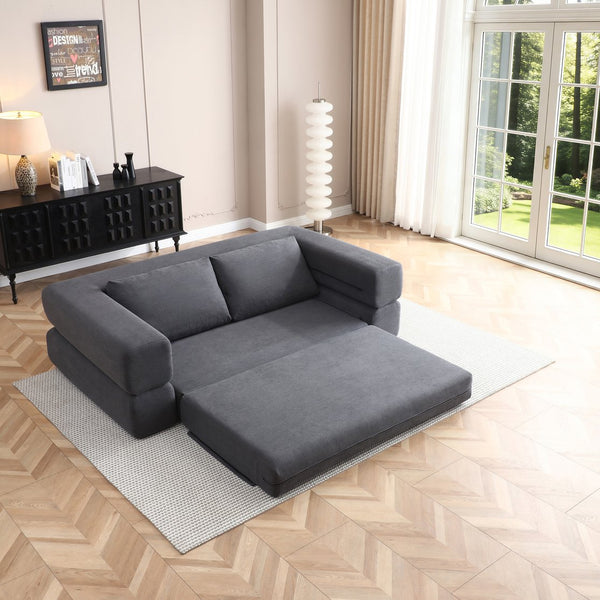 English Elm 81'' Corduroy Floor Sofa Convertible Loveseat Futon Sleeper with Foam Fill and Pillows Gray W1117P459707