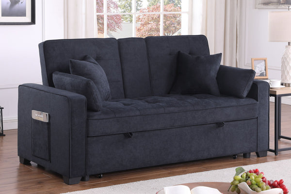 English Elm Corrado Woven Fabric Sleeper Loveseat with Console Cup Holders and Charging Ports Dark Gray B2749S00241