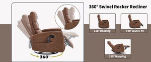 English Elm Heat Massage Rocker Recliner with 360 Swivel Fabric Upholstery for Living Room Comfort W3224P505191