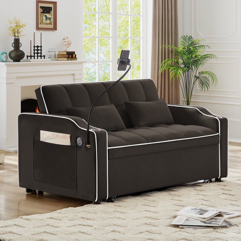 English Elm Versatile Velvet Sleeper Loveseat with Usb Charging Tufted Convertible Sofa Bed W3705P354657