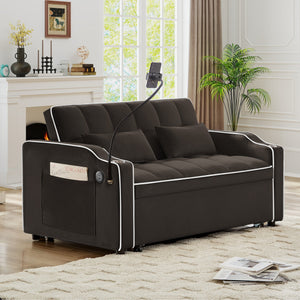English Elm Versatile Velvet Sleeper Loveseat with Usb Charging Tufted Convertible Sofa Bed W3705P354657