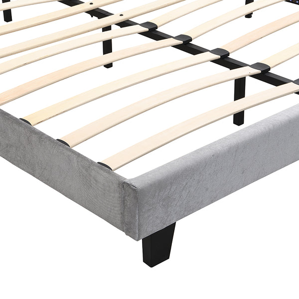 English Elm Upholstered Diamond Button Tufted Platform Bed with Velvet, LED Ambient Lighting, Sturdy Slats Light Gray 65.75 L x 34.43 W x 4.72 H W2297P268386