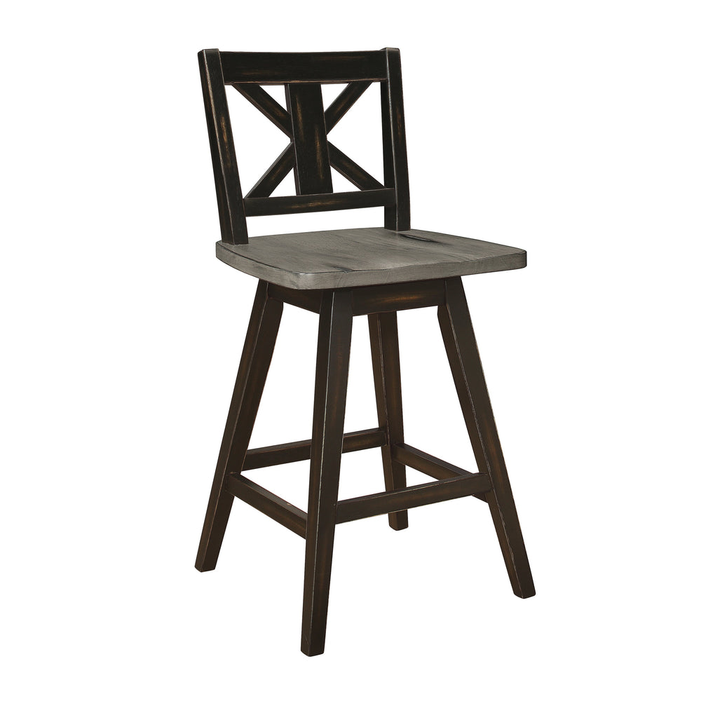 English Elm Counter Height Chairs Set Of 2 - Black X-Back Swivel Dining Chairs For Rustic Kitchen Comfort B011P194598