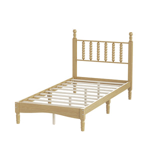 English Elm Twin Rubberwood Platform Bed Gourd Headboard Retro Bohemian Bedroom Slat Base Natural N733P427029M