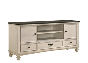 English Elm 1pc Two-Tone Antique Finish TV Stand 67.8" — 2 Sliding Doors, 3 Drawers, Vintage Metal Hardware, Elegant Storage B2741P295125